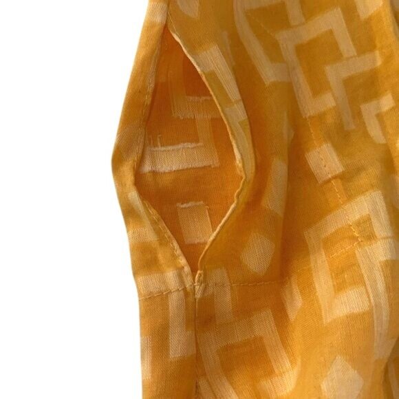 Vintage Yellow Embroidered Geometric Pattern Tunic Top With Buttoned Neckline & - Picture 6 of 7